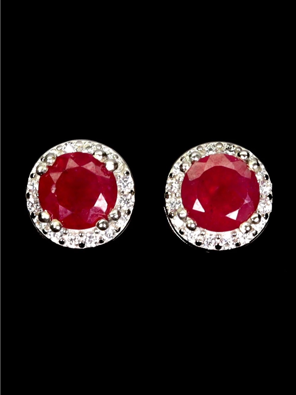 Natural Madagascar Ruby Halo Stud Earrings 925 Sterling Silver